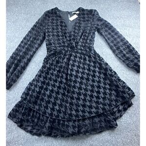 Allison & Kelly Dress Womens Small Black Houndstooth Velvet Burnout Mini V-Neck